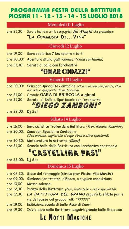 Programma Festa della Battitura 2018 di Piosina (Città di Castello, Valtiberina, Perugia, Umbria)